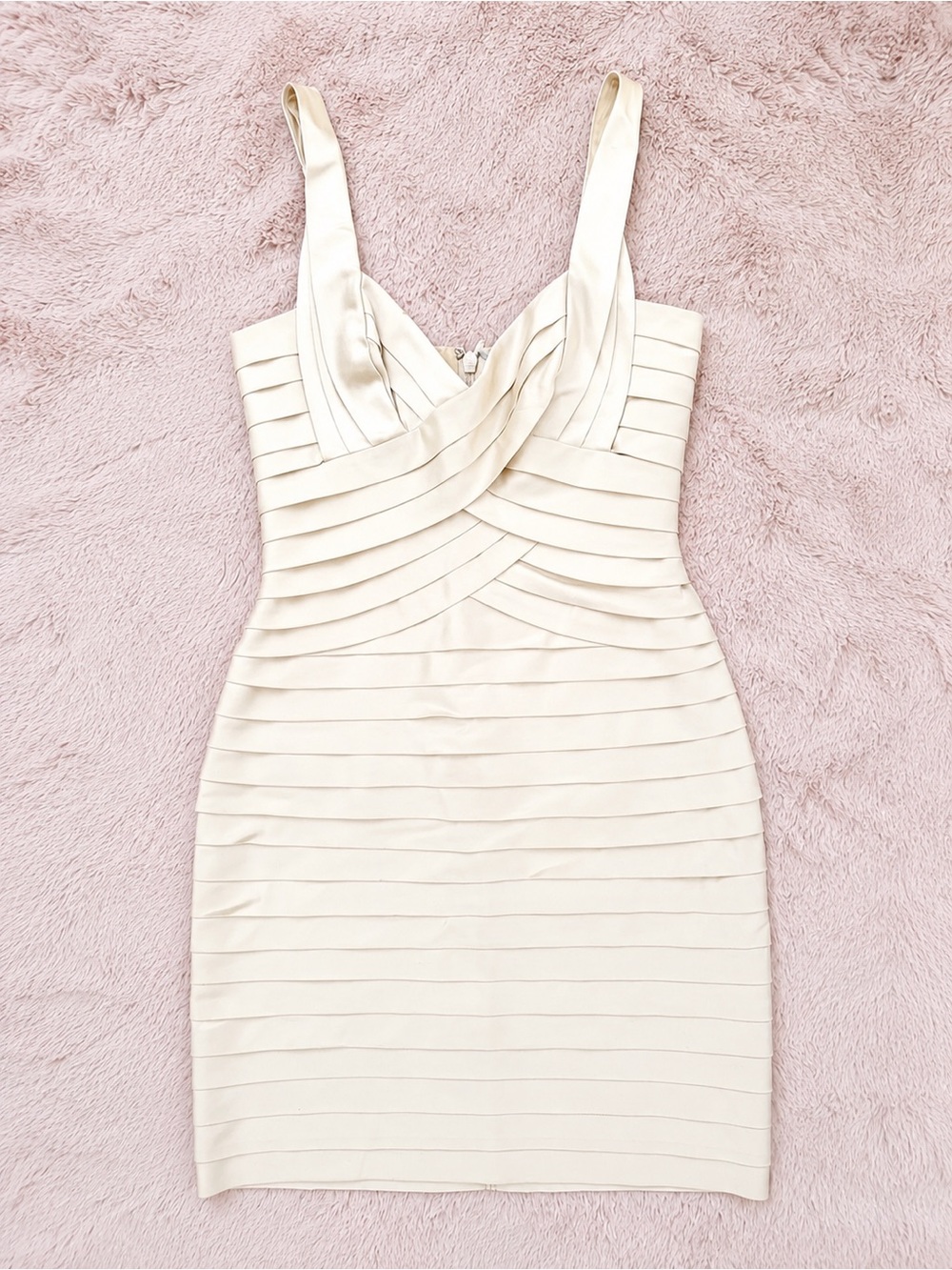 BCBGMaxAzria Cream Bandage V-Neck Mini Dress